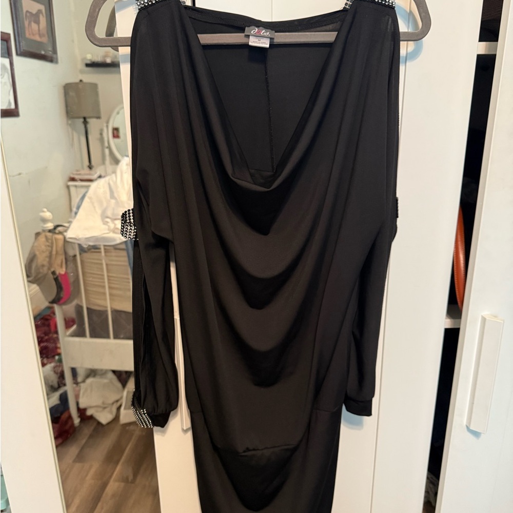 Dots Black Cowl Neck Dolman Sleeve Dress